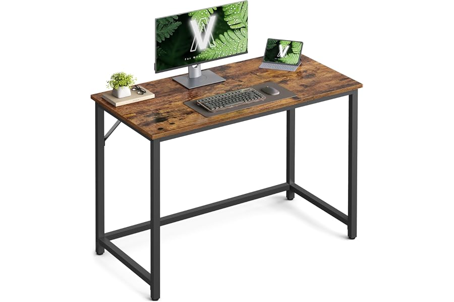 VASAGLE Escritorio, Estación Trabajo, Estructura Metal, 100 x 50 x 76 cm | Mesa Oficina Pequeña, Mesa para Teletrabajo,