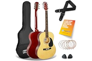 3rd Avenue Full Size 4/4 Acoustic Guitar Steel String Pack Bundle for Beginners - 6 Months FREE Lessons, Bag, Picks and Spare Strings - Natural