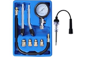 eROOSY Testeur de Compression, Coffret de Compressiomètre, Moteur Essence Outil de Diagnostic de Manomètre avec Boîtier, Compressiometre Moteur Testeur de Compression pour Moto, Auto