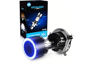 CAR WORK BOX Ampoule H4 LED avec Yeux D'ange pour Moto, 6400LM, DC 12V, Xénon Blanc 6000K, 1 Ampoule