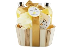 GLOSS ! GLOSS! Coffret Cadeau Femme Argan - Idée Cadeau Maman, Maîtresse, Anniversaire - Bain Moussant, Gel Douche, Lotion, Fleur de Bain Effervescente | Cadeau Noël, Fête des Mères - BOIS