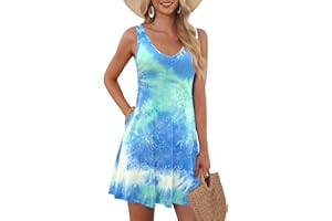 AUSELILY T-Shirt Casual Estiva da Donna Abiti da Spiaggia Copricostume Abito a Tinta Unita a Pieghe