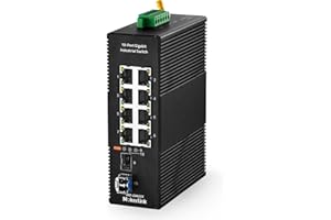 MokerLink Commutateur Ethernet 8 ports Gigabit industriel DIN chienen 2 ports SFP avec 1 module LC 20 KM, commutateur réseau IP40 non géré (-40 à 185 °F), avec bloc d'alimentation