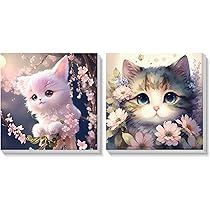 PIWOSGOL Malen Nach Zahlen 3er Set - Katzen-Motive Mit Rahmen 20x20cm