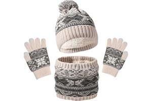 DURINM 3 in 1 Conjunto de Gorro Bufanda y Guantes Niños Conjunto de Gorro Bufanda y Guantes Niña Set Niños Conjunto de Bufanda Gorro Guantes Forro Polar Beanie Gorro Sombrero