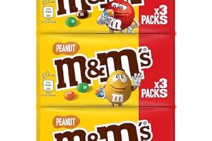 M&M'S PEANUT - Bonbons chocolat au lait et cacahuètes - 3 sachets de 45g