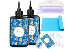 Bsrezn Kit Resina UV Aggiornato con Luce - 200g di Resina Epossidica UV Trasparente Dura Premiscelate di Colla Attivata Indurimento Veloce Kit per Principianti nella Creazione di Gioielli Artigianali