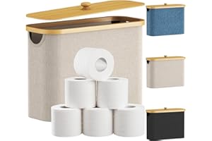 ‎LIFEWIT Lifewit 23L Uchwyt na rolekę papieru toaletowego, łazienkowa skrzynka na przechowywanie z pokrywą, bambusowy wielofunkcyjny kosz na papier toaletowy z uchwytem, beżowy