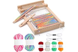 Qcdou Telaio per Bambini, Telaio per Tessitura in Legno Set, con Lana Colorata, Bastoncino per Tessitura, Pettine, Ago per Tessitura in Legno, 19x29 cm Cornice per Maglia, per Bambini Principianti(B)