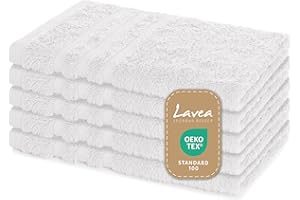 Lavea® 5 Asciugamani Ospite 30x50 cm in Spugna di Cotone 100% Morbidi e Assorbenti, per Casa Hotel Spa – Ideali anche come Asciugamano Viso e Bidet – Bianco