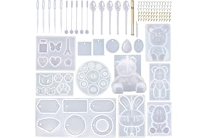 EuTengHao Lot de 132 moules en silicone pour moulage de résine - 4 moules en résine - Ours lapin chat - Pendentif - Pierre Eiffel - Bijoux - Cristal - Résine