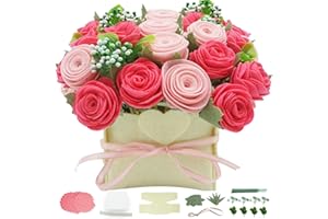BAZIMA DIY Felt Flower Kit,DIY Pink Rose Bouquet Kit,Floral Gifts,Arrange Pre-Cut Felt Flowers and Foliage
