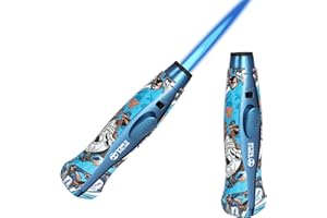 TUDO Brûleur au butane rechargeable avec fermeture de sécurité, flamme réglable, design coupe-vent, cuisine, extérieur, barbecue (butane non inclus) (bleu)