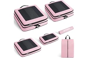 Prezon Kompresyjne kostki do pakowania, ulepszone okienko z siatki, widoczne i przenośne, rozszerzalne organizery bagażu podróżnego, Zestaw 6 sztuk, różowy, 6 Set, współczesny