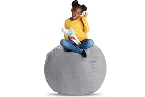 Creative QT Stuff ’n Sit Extra Large 38’’ Bean Bag Storage Cover for Stuffed Animals & Toys – Light Gray Corduroy – Toddler & Kids’ Rooms Organizer – Giant Beanbag Great Plush Toy Hammock Alternative