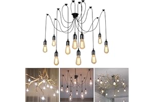 GLIGHONE Lightess 10-arms Spider Pendant Lights DIY Adjustable Spider Ceiling Chandelier Lights E27 Edison Industrial Cluster Hanging Light for Retro Restaurant Living Room Workshop Cafe Hall
