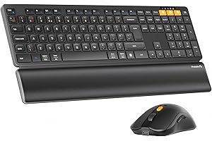 ProtoArc Wireless Keyboard and Mouse, KM60 Full-Size Bluetooth Keyboard and Mouse Set with Wrist Rest, 2.4GHz + Dual Bluetooth, Rechargeable, for Laptop, PC, Mac, Windows, QWERTY UK Layout, Black