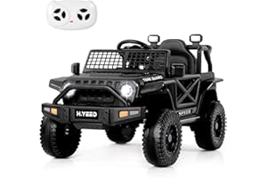 H.yeed 12V Kids Electric Ride on Car for 3-8, 2 Motors Off Road Truck with 2.4G Remote Control, LED Lights, Music, Horn & Wireless Connection, Battery Powered Ride on Toy for Boys Girls (Black)