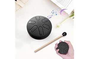 BNEHHOV Steel Tongue Drum Mini 3 Pollici 6 Note Tamburo Handpan Strumento a Percussione Tamburi in Acciaio con Bacchette per Tamburi Note Sticks per Meditazione Yoga Zazen Sound Healing (Nero)