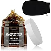 Morocco Black Soap with Argan and Rose, Morocco Black Soap with Exfoliating | With Exfoliating Glove, 100% Organic Moroccan B
