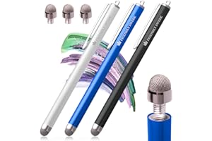 The Friendly Swede Penna Touch per Touchscreen con Punta Ibrida Sostituibile in Microfibra + 3 Punte di Ricambio + 3 Cordini Elastici Salvapenna + Panno per Pulizia (Set di 3 Penne Touch) (Nero+Bianco+Blu scuro)