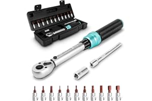 BLUEMARS Bicycle Motorcycle 1/4 Inch Torque Wrench Set 1-25 Nm, Drive Click Torque Wrench Set with Dual Direction Adjustable 72 Tooth for Road and Mountain Bike and Motorcycle Maintenance