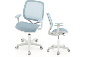 FANTASK Schreibtischstuhl Kinder, Schreibtisch Höhenverstellbar 43-55cm, 360° Drehstuhl mit Rückenlehne & Armlehnen & Rädern, Bürostuhl Ergonomisch für Kinder 6-15 Jahre (Blau)