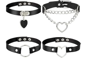 Comius Sharp Halsband Damen, 4 Stücke PU Leder Gotik Punk Rock Lederhalsband Halskette Set, Schwarz Einstellbar Kragen Halsband mit Spike Nieten Kreis