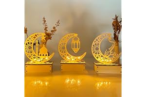 ‎ACAREY 3 Stück Ramadan Deko Laterne, Ramadan Deko Lampe Holz, LED Mond Stern Deko Teelichthalter Islam Deko Muslimische Deko, DIY Ramadan Eid Mubarak Dekoration Für Schlafzimmer Tisch Deko