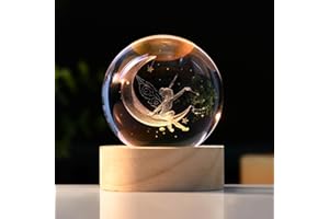IFOLAINA Moon Fairy Crystal Ball - 3D Laser Engraved Glass Night Light, Decorative Globe, Crystal Moon Sphere - Gifts for Girls, Her, Fairy Lovers