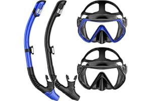 JWINTEE Ensemble de 2 tuba pour adultes avec masque panoramique et tuba Dry-Top, anti-buée, masque de plongée étanche en verre trempé pour la plongée, la plongée et la natation