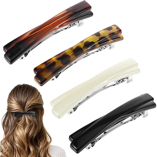 RETON 12 Stück Haarspangen Französisches Design – Schildpatt & Krokodil, Acetat, Für Alle Haartypen