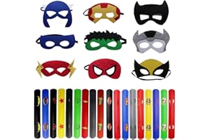 HONGP Lot de 27 masques de super-héros et bandes de slap pour sacs de fête pour enfants, bracelets en feutre de super-héros, déguisements, fournitures de déguisement, garçons, Avengers