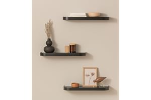 ‎KAZAI. KAZAI.® Zestaw półek ściennych 'Toke' | 3 wiszące z forniru z litego drewna | Lekkie drewniane jako dekoracja i miejsce do przechowywania do łazienki, salonu, kuchni, sypialni | Dąb, czarny