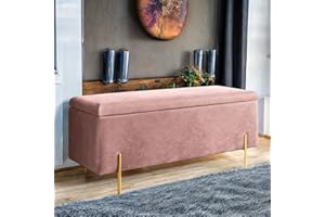 Harveys Living Ottoman Storage Box - Engineered Wood Luxurious Plain Plush Velvet Ottoman Storage Bench (Pink, Plain)