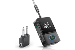 KRICSERTG Bluetooth 5.3 Transmitter Receiver, 2-in-1 Airplane Bluetooth Adapter, Dual Connection, Bass Music Player, Low Latency, 3.5mm Jack Audio Transmitter for TV, Airplane, Car, Headphone, Speaker, Gym