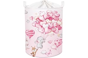 Clastyle Ceste Biancheria Bambini Animale Mongolfiera Cestino Giocattoli Vestiti Rosa Impermeabile per Ragazza Cestino Portaoggetti per Bagno Cameretta Bucato, Cuore, 36 * 45 cm