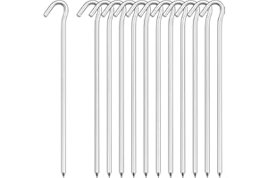 OLINNER 12Pcs Tent Pegs 18cm/7" Heavy Duty Ground Stakes Metal Tent Nails Ground Anchors Rebar Stake Camping Trampoline Pegs Rebar Fence Stake Rust Proof J Pin Hook for Castles Bouncy Football Nets Swing Sets