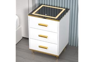 Lvhecforhm Mesita de noche blanca con pantallas táctiles,mesitas de noche brillantes frontales inteligentes con sensor inteligente,colores ajustables,mesita de noche con 3cajones, G-blanco,45x40x65cm