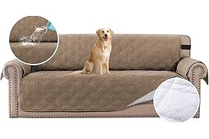 BellaHills Funda Protectora de sofá 100% Impermeable para Perros y Mascotas, Funda de sofá para sofá de 3 Cojines con Respaldo Antideslizante y Correa Ajustable (sofá de 68 Pulgadas, Color Pardo)