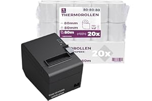 Rouleaux thermiques 80mm x 80m x 12mm – Bobine papier thermique pour caisse enregistreuse avec imprimante de ticket - Rouleau thermique 80x80x12 - Sans BPA (20 Rouleaux)