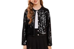 GRACE KARIN Niñas Lentejuelas Chaqueta Manga Larga Cuello Redondo Brillo Bolero Festivo