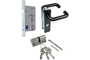 FH TÜRBESCHLAG SETS SN-TEC Stahltür/FH Tür Komplett Set Beschlag (beidseitig Drücker) + FH Schloss (DIN Links) + Profilzylinder