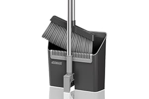 JOYMOOP Ensemble Balai et Pelle à poussière, Pelle et balayette Long Manche, Balai sans se baisser pour intérieur et extérieur, Noir et Gris