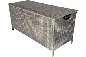 KMH® - Cassapanca con rotelle, 135 x 56 x 65 cm, in polyrattan grigio (2 stringhe) (#106182)
