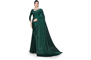ETHNICMODE Indian Saree For Women Plain Zari Chiffon Light Weight Party Wear Bottle Green Sari With Unstitched Blouse Piece-1262