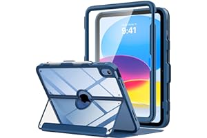 MoKo for iPad 11-inch (A16) 11th Generation Case 2025/ iPad 10th Generation Case with Pencil Holder 2022 10.9 inch, Built-in Screen Protector Clear Back, Multi Angle Viewing Stand, Navy Blue