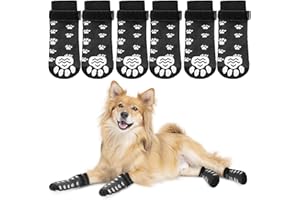 FGen 2 Paar Indoor Anti-Rutsch Socken für Hunde, Hundesocken Anti Rutsch, Anti Slip Paw Protectoren Hundesocken,Antirutschsocken Hund Mit Klettverschluss,für den Innenbereich auf Hartholzböden L
