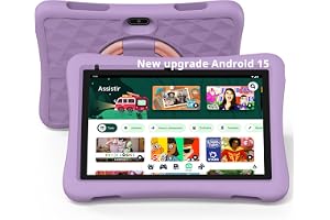 Plimpton Kids Tablet Android 15, 10 inch with Google Kids Space, 9GB (3+6GB expansion) RAM/64GB Storage, 5-core, 6000mAh Battery, Parental Control, WiFi, PlimPad Tablet (Purple)