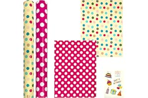LZRINUE 2 rollos de papel de regalo de cumpleaños, rollos de papel de regalo, papel reciclable para cajas de regalo de cumpleaños, decoraciones de fiesta de cumpleaños (puntos)